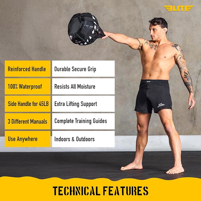 Elite Kettlebell Sandbag - Heavy Duty Sand Weights Bag for Cross Training, Strength Training, Workout, Functional Fitness, Adjustable Weight, Durable Training Equipment for Home & Gym (UN-FILLED)
