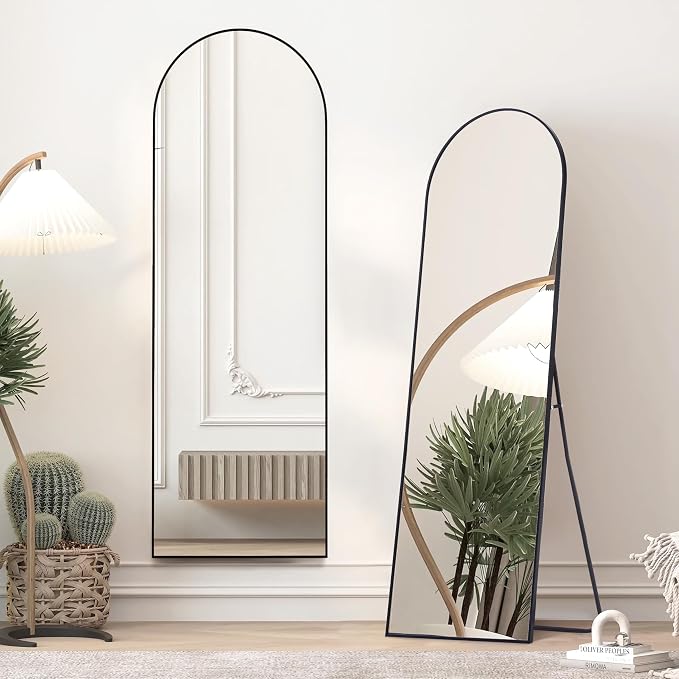 Simple Deluxe Arched Full Length Mirror, 64"×21" Large Floor Mirrors, for Wall Door Bedroom Bathroom Living Room (Black)