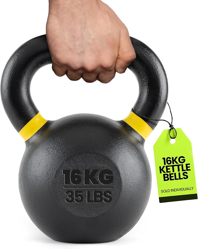 Rage Fitness Single Cast Iron Kettlebell | Powder Coated - Wide Handle Weights for Core & Glute Workouts; Swings, Squats, Deadlifts; Strength, Endurance & Flexibility for Men & Women