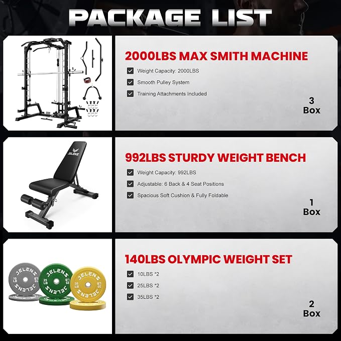 SR01 Smith Machine, 2000LBS Multi-Function Power Cage with LAT Pulldown System, All-in-One Home Gym Squat Rack with Smith Bar and Training Attachments for Full Body Workouts