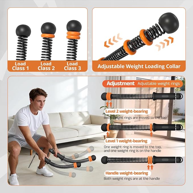 Adjustable Weighted Ropeless Battle Ropes for Home Gym | Portable Cordless Steel Spring Rope with Workout Poster, HIIT & Arm Training Equipment for Men and Women