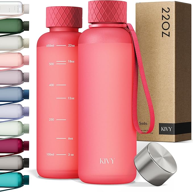 KIVY Slim Water Bottle 22oz [Lightweight & Shatterproof] Leak Proof Bottle for Women & Men - Clear plastic water bottle no straw - Dishwasher Safe Tritan Bottle BPA Free