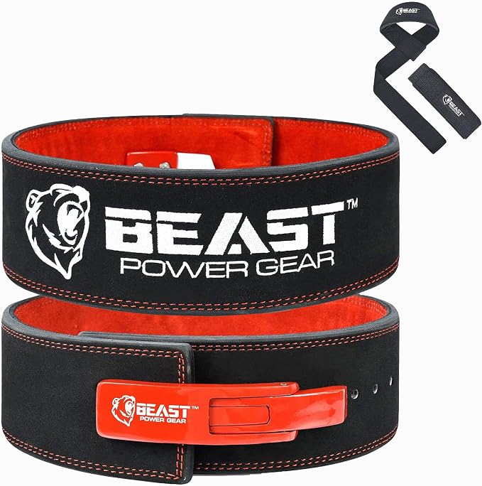 Beast Power Gear Weight Lifting Belt Lever Buckle 10MM 13MM Thick & 4 Inches Free Strap Weightlifting, Powerlifting, Deadlifts, Squats Men Women