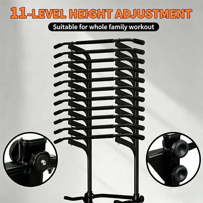Power Tower Pull Up Bar and Dip Station, 11-Height Adjustable Pull Up Bar Station for Home Gym, Stable Steel Frame for Pull Ups, Dips, Push Ups & Vertical Knee Raises