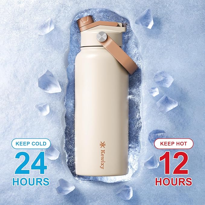 KEWIXY 32 oz Cowgirl Water Bottle, 2-in-1 Lid, Straw & Spout with Protected, Leak Proof, Keep Cold, Stainless Steel, Metal, Reusable, Handle, for Travel, Gym and School, Horseshoe