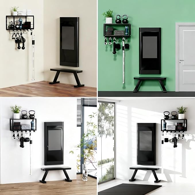 TJ.MOREE Floating Shelf Compatible 2 Tier with Tonal Accessories Wall Mount | Home Gym Storage Rack for Fitness Equipment, T-Bracket Lock Adapters Hanger