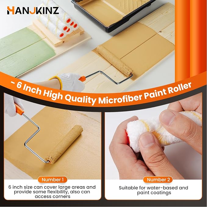6 Inch Small Microfiber Paint Roller Kit, 9 Pcs | Microfiber Paint Roller Covers, Paint Tray with Liner, Mini Paint Roller, for Painting Wall, Door, Cabinet