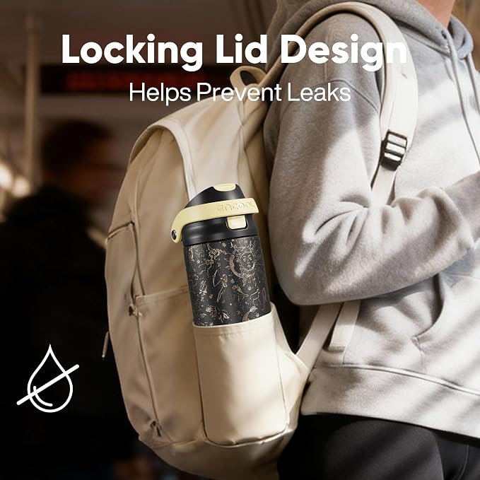ENCOOL Leakproof Insulated Water Bottle with Straw Dual-Sip Water Bottle Bag-Safe Design for Work, Commute & Gym – Keeps Drinks Cold All Day, 24 oz, Zodiac Stories