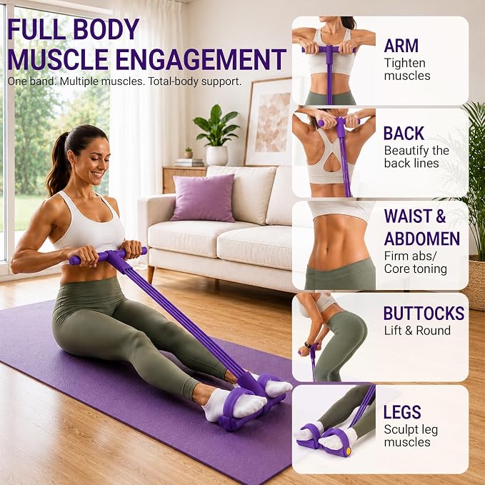 Pedal Resistance Bands with Handles- 6-Tube Foot Pedal Resistance Band for Exercise-Full Body Home Workout Equipment for Arms, Legs, Waist & Core, Portable Fitness Bands for Pilates