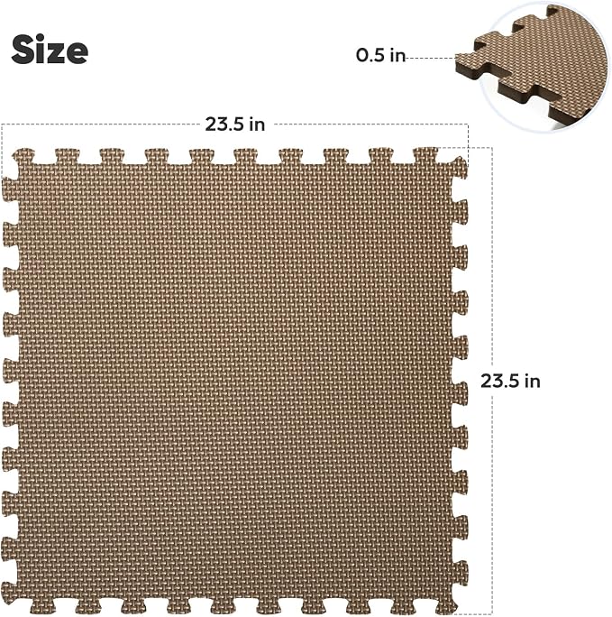 16 Pack 64 sqft Home Gym Mat, Puzzle Exercise Mat, EVA Interlocking Foam Floor Tiles for Home Workout Equipment and Kids' Play Areas - Blue, 24 in x 24 in x ½ in - (Brown, 16 Pack(64 SQ FT))
