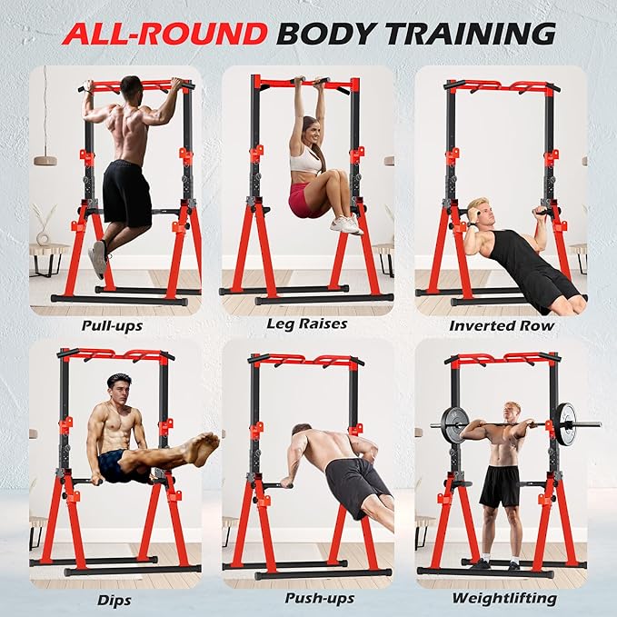 Foldable Power Tower Pull Up Bar Station, Adjustable Height | 700lbs Loading,Free Standing Pull Up Power Tower Station,Portable and Space Saving,fits Woman and Man, Mulit-grips,