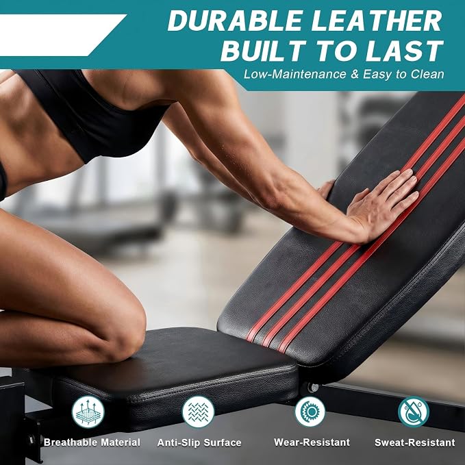 DUMOS Adjustable Weight Bench Set with Rack, 650LBS Foldable Bench Press | Easy Assembly Workout Set with Leg Extension Curl, for Indoor Exercise Home Gym