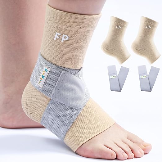 Copper Ankle Brace for Women Men 2 Pack Ankle Compression Sleeve Support for Sprained Ankle, Plantar Fasciitis Relief & Achilles Tendonitis Brace, Sports, Running, Nude, XL