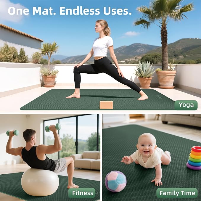 Extra Large Yoga Mat – 72"x48" or 78"x57", 1/4"–1/2" Thick Mat for Women & Men, TPE Non-Slip Pilates Mat for Home Gym, Yoga, Stretching, Meditation