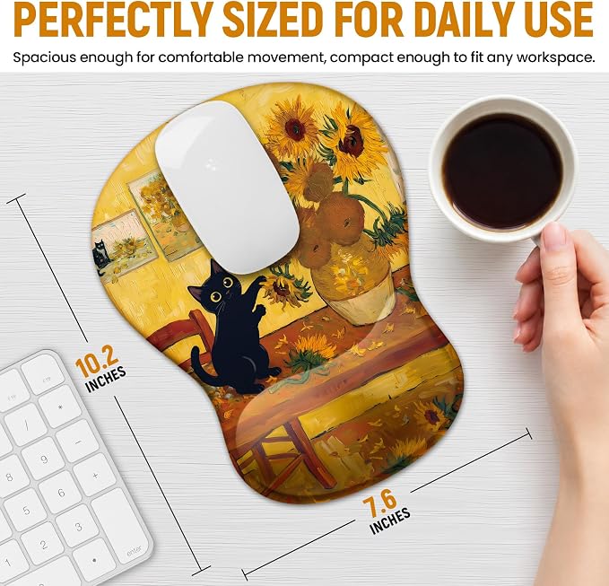 Ergonomic Mouse Pad with Wrist Rest, Gel Wrist Support, Sunflower | 10.2 x 7.6 in Mouse Pad with Smooth Fabric Surface and Non-Slip Rubber Base for Office, Home, Study, and Gaming