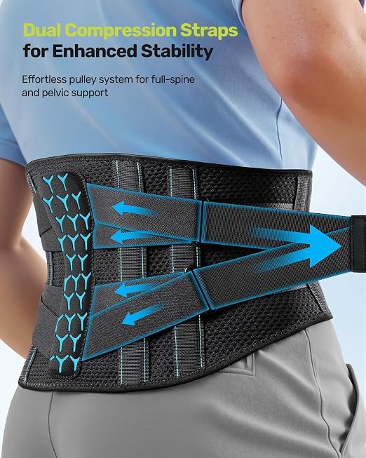 Rakiie Back Braces for Lower Back Pain, Lumbar Support for Men & Women, Breathable Soft Mesh Fabric and 7 Stays All-round Support, Back Support With Lumbar Support Pad for Home & Lifting at Work, Size L (Waist: 39.4"-45.3")