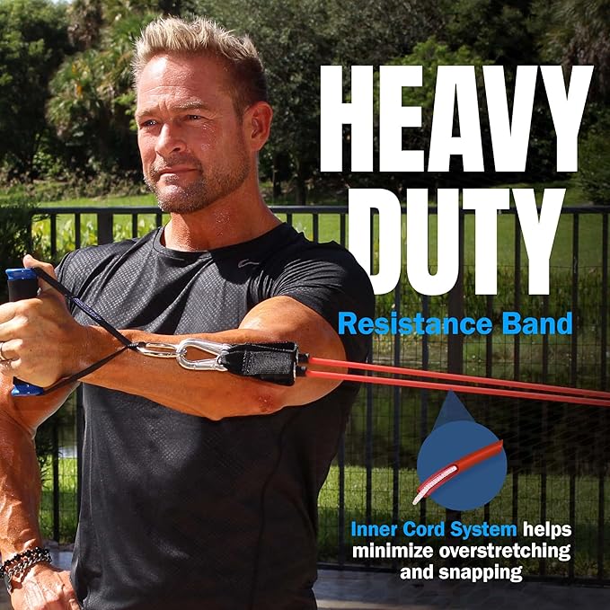 Bodylastics Patented Basic Series Resistance Band Set - Resistance Bands with Snap Reduction Tech, 2 Handles, 2 Ankle Straps, 1 Door Anchor & 1 Carry Bag