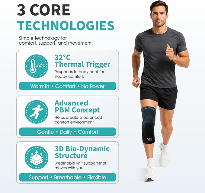 Vital Salveo S-Support 3D Bio-Dynamic Recovery Knee Sleeve – High-Impact Compression for Athletes, Stability & Training-Dark Grey (1PC)/M