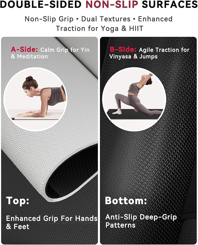 HAPBEAR Large Yoga Mat - 72"×30" Double-Sided Rubber Exercise & Workout Mat - Non-Slip Textured Surface - 5mm Thick Cushioned for Joints - Shock-Absorbing & Durable for Fitness (Yoga, Pilates) - Bonus Oxford Bag Included