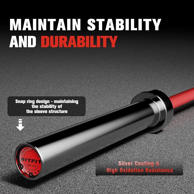RitFit Elite 7ft Olympic Barbell, Robust 45lb Barbell for Weightlifting and Powerlifting, Superior Olympic Bar with Exceptional 500lbs Load Capacity, Weight Bar for 2” Standard Plates