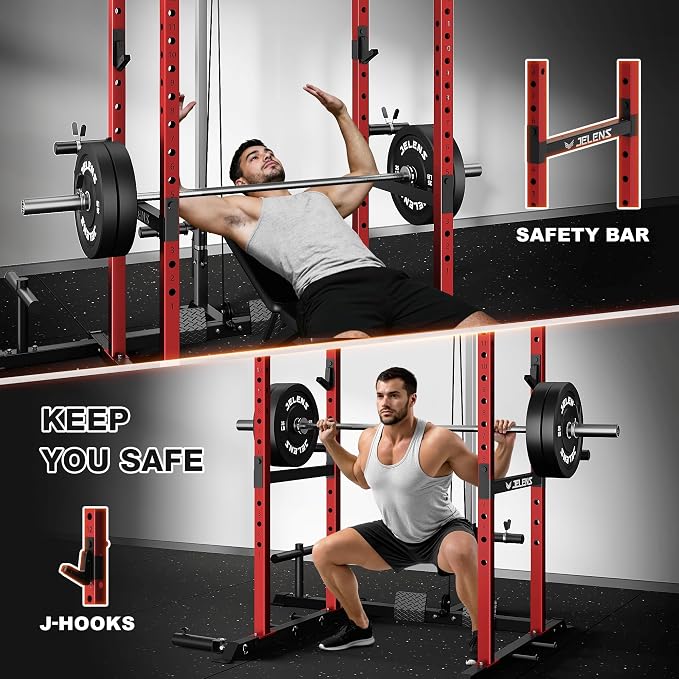 JELENS S21 Power Cage, Multi-Function Power Rack with Adjustable Cable Crossover System, 2000LBS Squat Rack for Home Gym with More Training Attachments