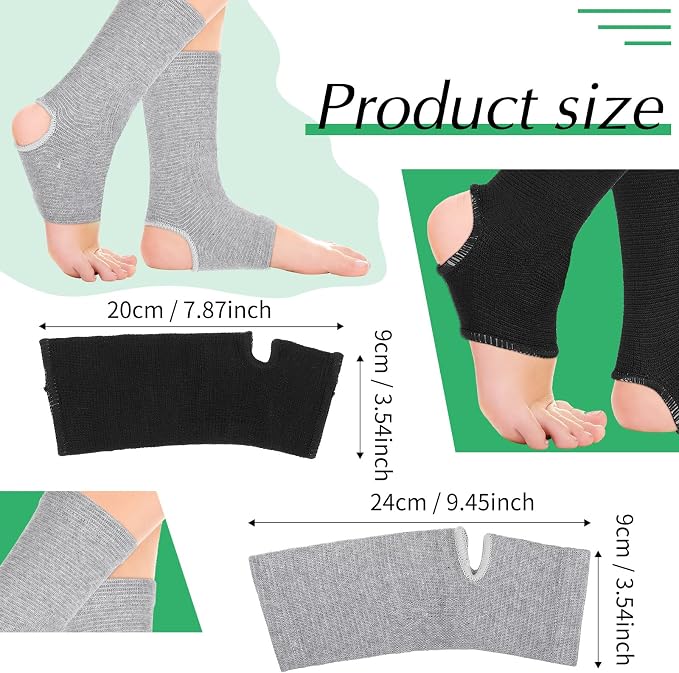 2 Pairs Ankle Compression Sleeve Open Heel Breathable Ankle Support with Joint Support for Women and Men Swelling Plantar Fasciitis Sprain Hike Metatarsal Black and Grey