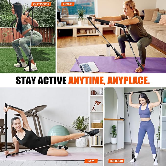 KUTIZE Pilates Bar Kit with Resistance Bands, Pilates Equipment, Multifunctional Pilates Bar for Women & Men, Pilates kit for Hip, Back, Arm, Full-Body Workouts, Home Gym Strength Training Equipment