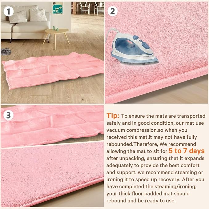 Baby Play Mat for Floor,Ultra Thick Elastic Foam 50"x50" Playmat Tummy Time Muscle Crawling Exercise Activity Cushion Gym Mat Nursery Playroom Area Kids Rug for Babies, Toddlers,Infants,Pink