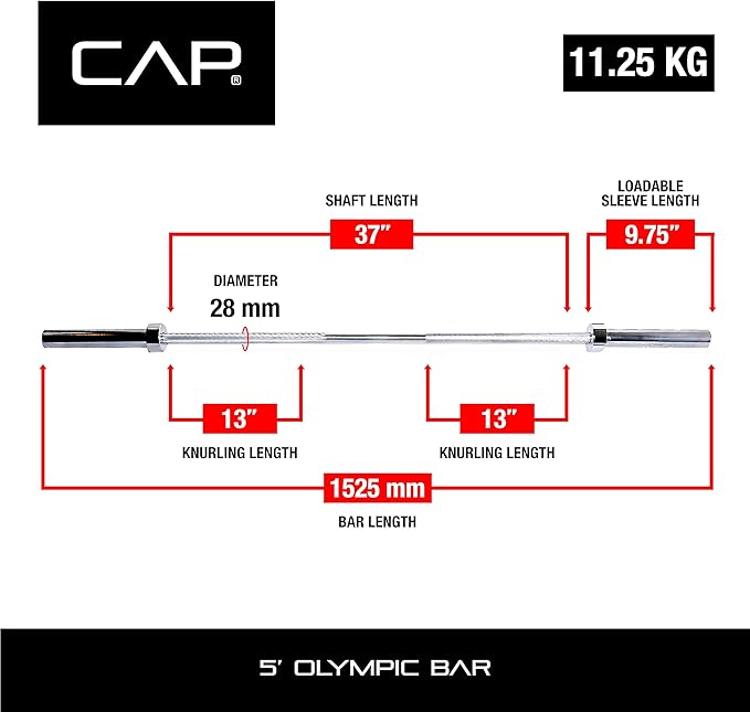 CAP Olympic Barbell - 5FT, 6FT, & 7FT Strength Training Weight Bars, Multiple Options