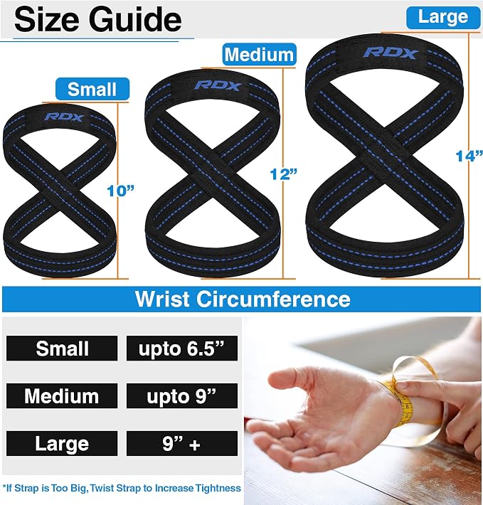 RDX Weight Lifting Straps Figure 8, Anti Slip Strap with Cuffs Wrist Support for Gym Workout Deadlift Powerlifting Bodybuilding Weightlifting, Fitness Strength Training, Hand Bar Grip for Men