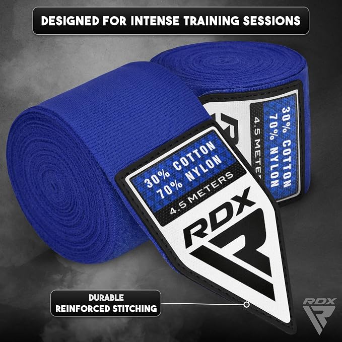 RDX Boxing Hand Wraps 4.5M / 180 Inches – Mexican Style Semi-Elastic MMA Inner Gloves - Wrist Support for Muay Thai, Kickboxing, BJJ, Karate - Thumb Loop & Hook and Loop Closure - Cotton & Nylon Blend