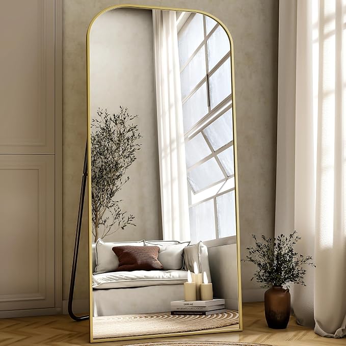 XRAMFY Full Length Mirror, 71"x28" Floor Mirror Freestanding, Arched Floor Standing Large Mirror Full Body Mirrors with Stand for Bedroom, Hanging Mounted Mirrors for Living Room,Gold