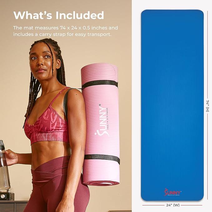 Sunny Health & Fitness Exercise Yoga Mats - Non-Slip Support for Home & Gym