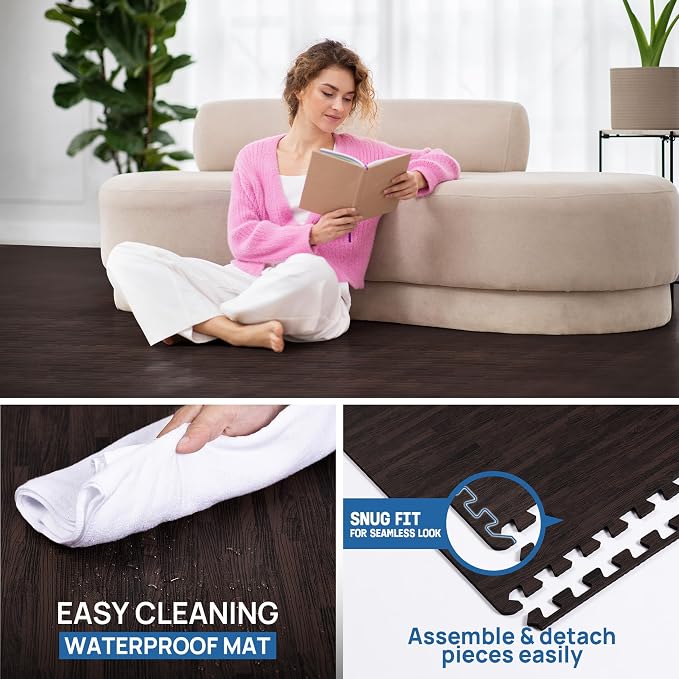 Yes4All EVA Interlocking Mats, Puzzle Floor Tiles, Foam Floor Padding with Border for Furniture, Home Space, Living Room, Garage