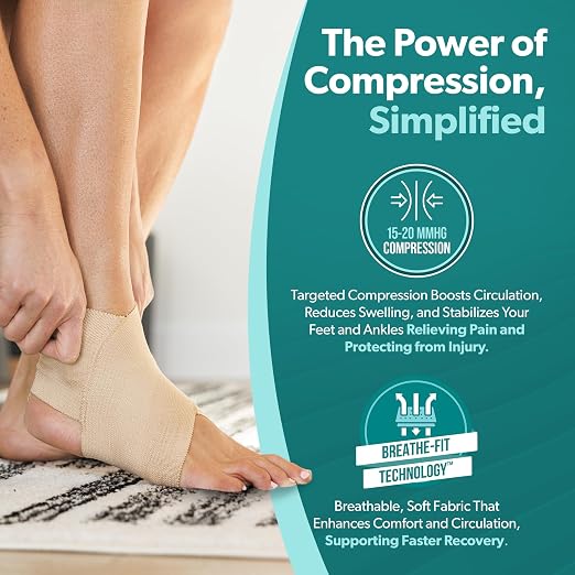 BraceAbility Kids Ankle Compression Sleeve, Youth Ankle Support Brace for Gymnastics, Dance, Cheer, Sprained Ankle Swelling, Ankle Wrap for Kids, Boys and Girls (Small - Beige)
