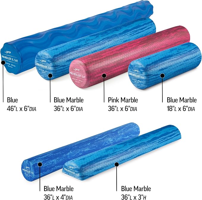 OPTP PRO-Roller Soft Density Foam Roller – Round, Blue, 36" x 6" | Soft foam roller for physical therapy, Pilates, yoga foam roll exercises, muscle recovery, blue, 36" x 6"