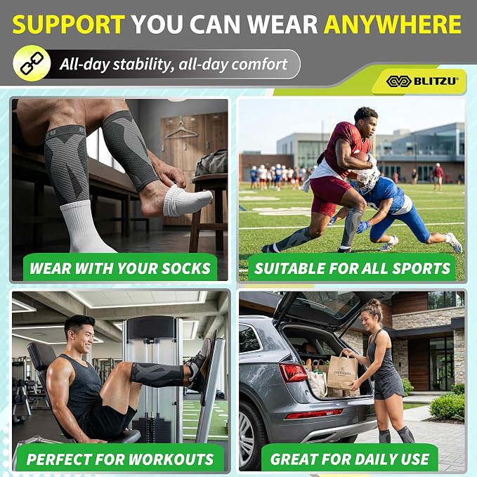 BLITZU Calf Compression Sleeves, Footless Compression Socks for Men & Women | Leg Support Brace, Shin Splint Pain Relief, Reduce Varicose Vein Swelling, Muscle Recovery, Running, Nursing, Fitness, Travel