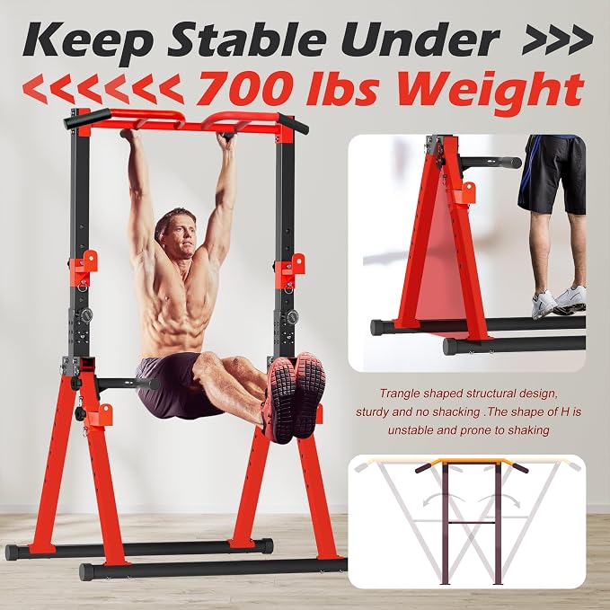 Foldable Power Tower Pull Up Bar Station, Adjustable Height | 700lbs Loading,Free Standing Pull Up Power Tower Station,Portable and Space Saving,fits Woman and Man, Mulit-grips,