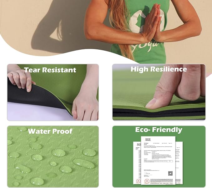 UMINEUX Large Yoga Mat for Men and Women 1/4 & 2/5 Inch Extra Thick TPE Fitness Mat for Home Gym Workout, Non-Slip, Eco Friendly Exercise Mat for Yoga, Pilates, Stretching, Meditation
