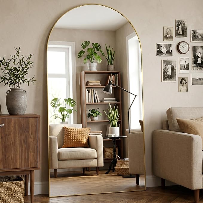 Full Length Mirror, 81"x41" Arched Full Body Mirror, Floor Mirrors with Stand, Body Mirrors Standing Hanging Leaning Against Wall,Aluminum Frame Mirrors for Bedroom Cloakroom,Living Room,Gold