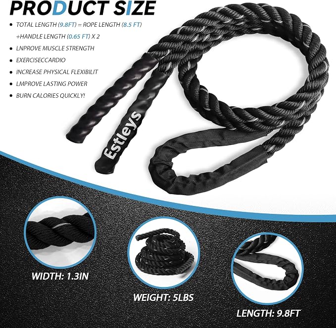 5lb Weighted Jump Rope for Men and Women, Adult Heavy Skipping Rope, Heavy Jump Ropes for Home Workout, Weight Loss, Shaping Body, Total Body Workout Equipment (Black Grey)