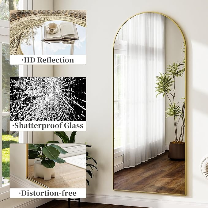 Arched Full Length Mirror 69"x25" Leaning Hanging for Decor Gold | Standing Body Mirror with Aluminum Frame for Bedroom Cloakroom Living Room Make-up Gift