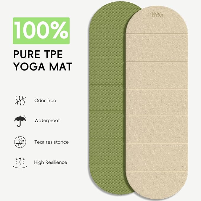 Foldable Yoga Mat 10mm Thick TPE, Double-Sided Textured Non-Slip Dual-Color Mat, 7-Fold Portable for Yoga, Pilates, Floor Workouts, Home Gym & Travel, 75"x26"