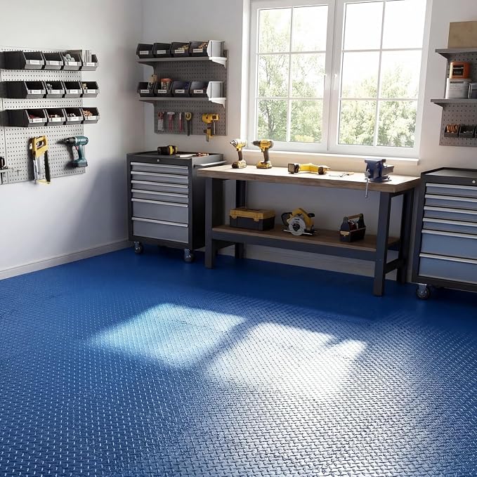 Tangkula 36 Tiles Exercise Flooring Mats with Border, Non-Slip EVA Foam Protective Mats, Elastic Puzzle Play Mats, 1/2" Interlocking Floor Mats for Home Gym, Fitness Room (Blue)