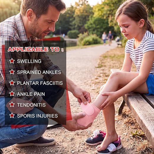 Honoson 2 Pcs Ankle Brace Kid Ankle Support Youth Neoprene Lace up Compression Sleeve Foot Brace Stabilizer with Adjustable Strap for Sport Sprained Plantar Fasciitis Achilles Tendonitis(Pink,S)