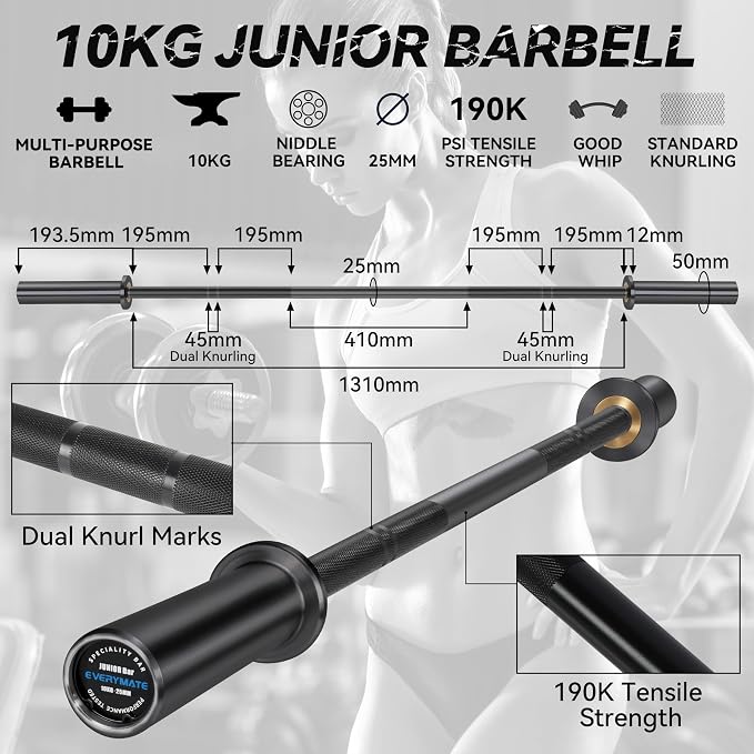 EVERYMATE 5LB Mini Barbell Bar Beginner Women Kid Barbell Total Body Workout Weighted Bar,for Strength Training, for Youth Children New Weightlifting