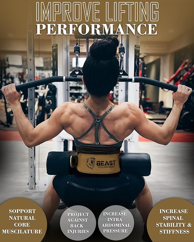 Weight Lifting Belt - 4” Genuine Leather Belts Padded Lower Back Support for Gym Bodybuilding Squat Deadlift Weightlifting Cross Strength Training Men Women Free Wrist Wrap
