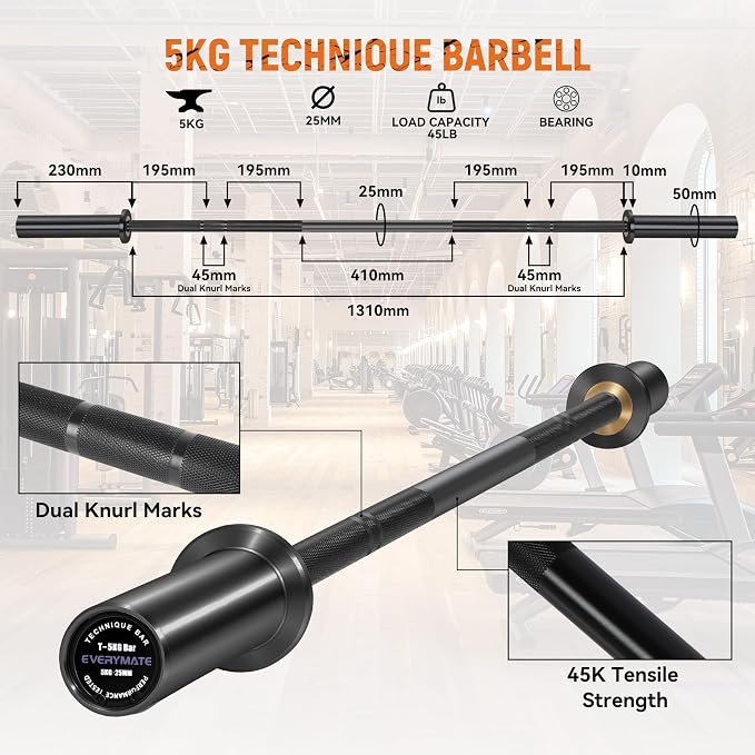 EVERYMATE 5LB Mini Barbell Bar Beginner Women Kid Barbell Total Body Workout Weighted Bar,for Strength Training, for Youth Children New Weightlifting