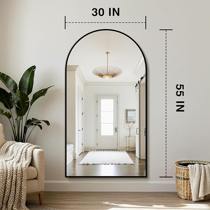 Arched Bathroom Mirror for Wall, 55" x 30" Metal Frame Vanity Mirror, Black | Aluminium Alloy Frame, HD Shatterproof Glass, Hanging or Leaning, for Bathroom Over Sink , Entryway, Bedroom, Living Room