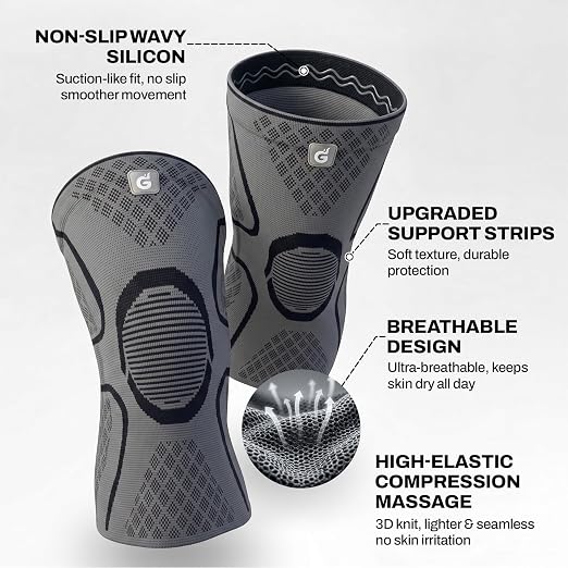 GOOGAH Knee Brace for Women Men - Knee Compression Sleeve for Knee Pain Relief, Arthritis, Meniscus Tear, ACL & MCL Support (2 Pack)